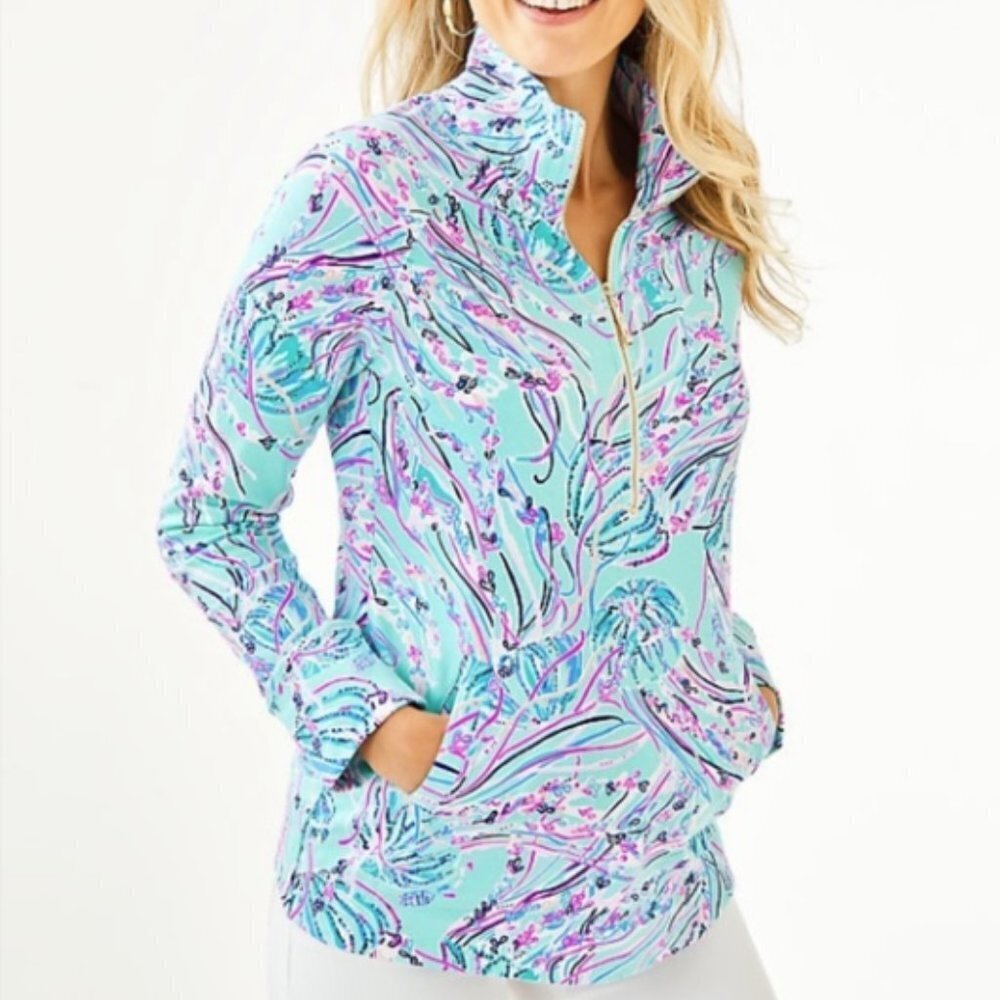 Lilly Pulitzer UPF 50+ Skipper Popover Bayside Blue Under the Moon Large NWT
